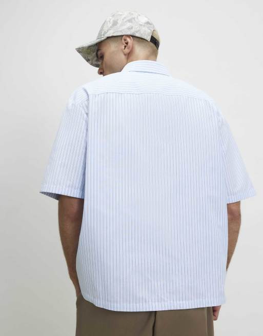 River Island Boxy fit striped motion shirt in blue, 4 of 4