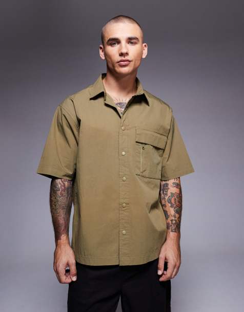 River Island boxy fit tech over shirt in khaki - view 1