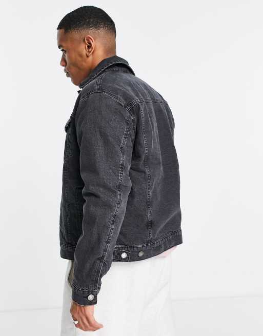 Mens sherpa lined on sale black denim jacket