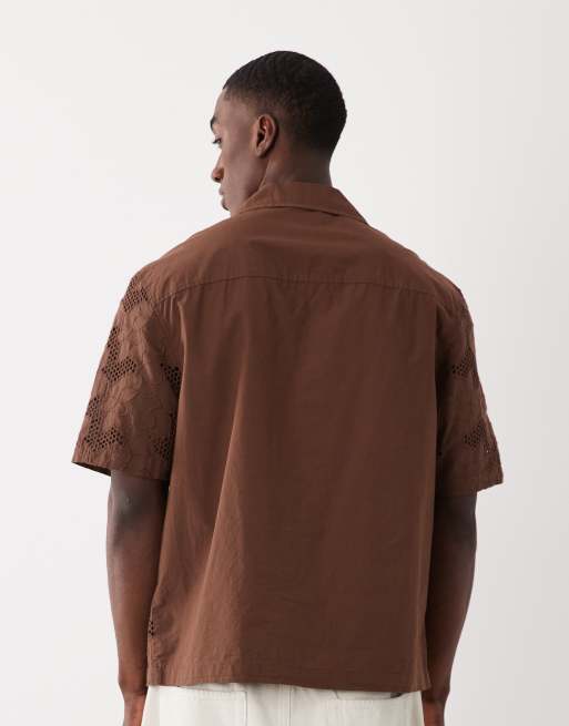 River Island boxy lace detail fabric block shirt in brown, 5 of 5