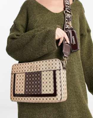 River Island jacquard barrel bag in beige