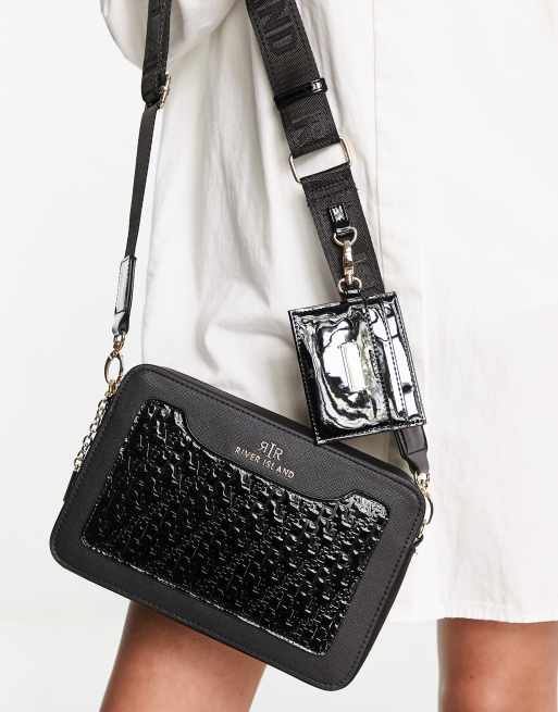 Black RI monogram boxy cross body bag