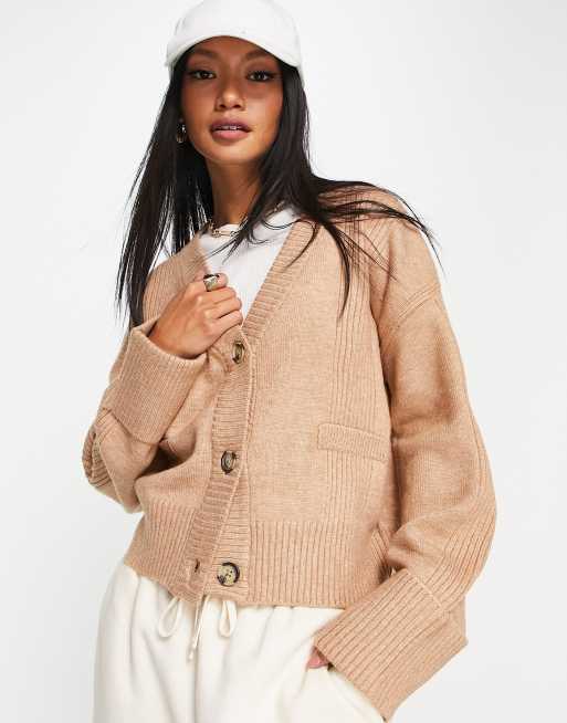 River Island ribbed maxi cardigan in brown