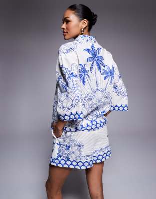 River Island Boxy Riviera Printed Shirt In White