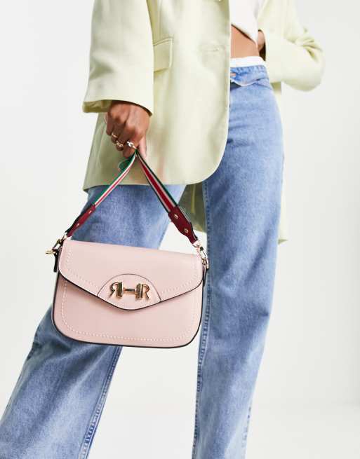 River Island boxy saddle bag with contrast strap in pink