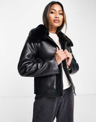 River Island boxy shearling jacket in black - ASOS Price Checker