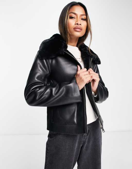 River Island boxy shearling jacket in black | ASOS