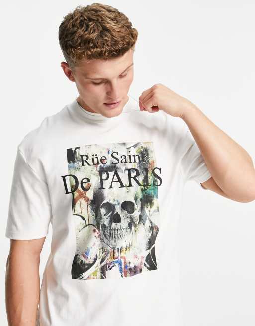 River Island - Boxy T-shirt met abstracte print van doodshoofd in wit