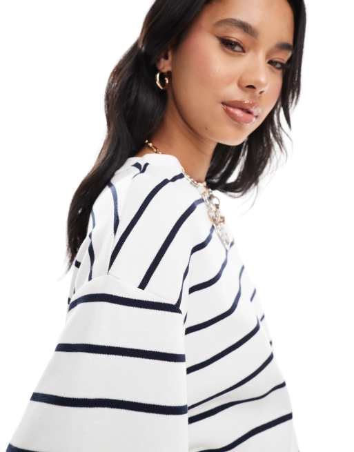 River Island – Boyfriend-T-Shirt mit Streifen in Schwarz und Weiß, 2 von 4