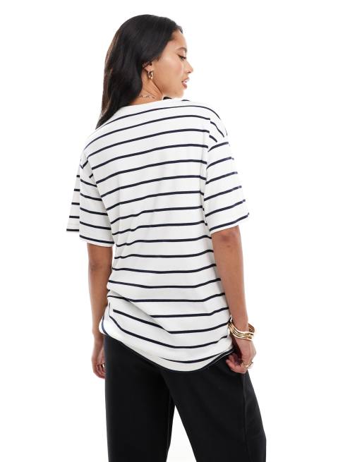 River Island – Boyfriend-T-Shirt mit Streifen in Schwarz und Weiß, 4 von 4