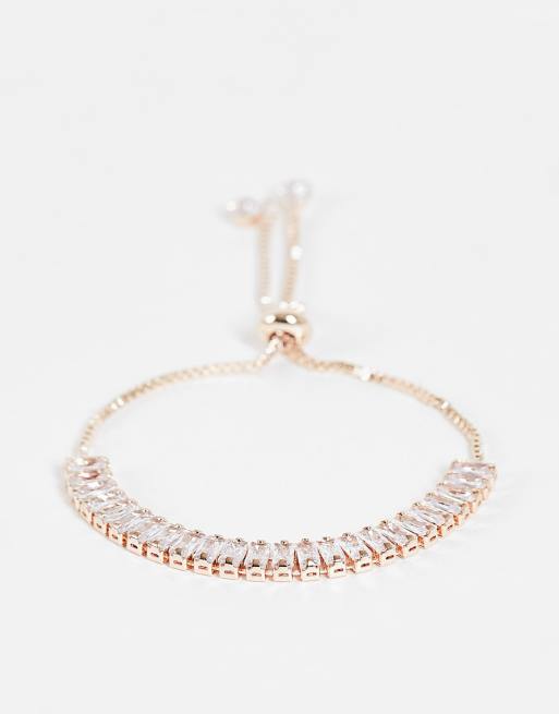 River Island - Bracciale regolabile color oro rosa con zirconia cubica