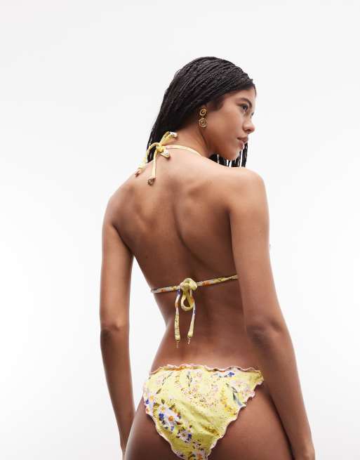 River Island - Braguitas de bikini amarillas con estampado de margaritas, 4 de 4