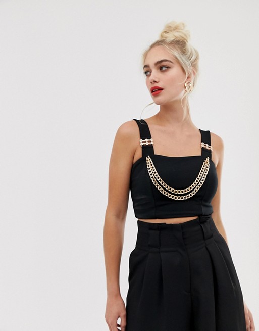 River Island bralet with chain detail in black