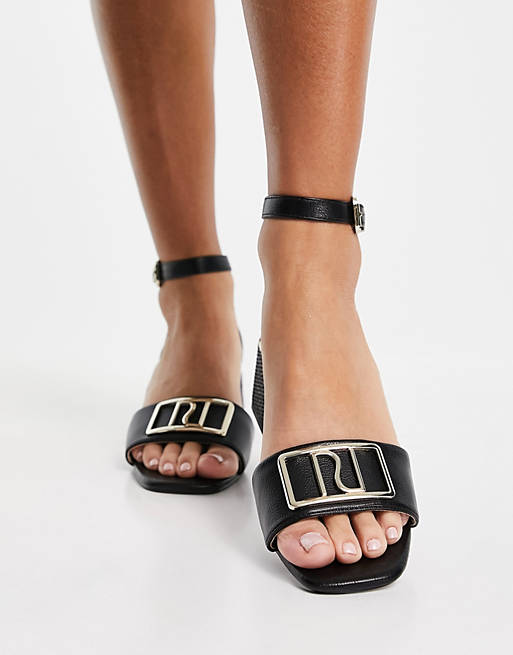 River Island branded block heeled sandal in black