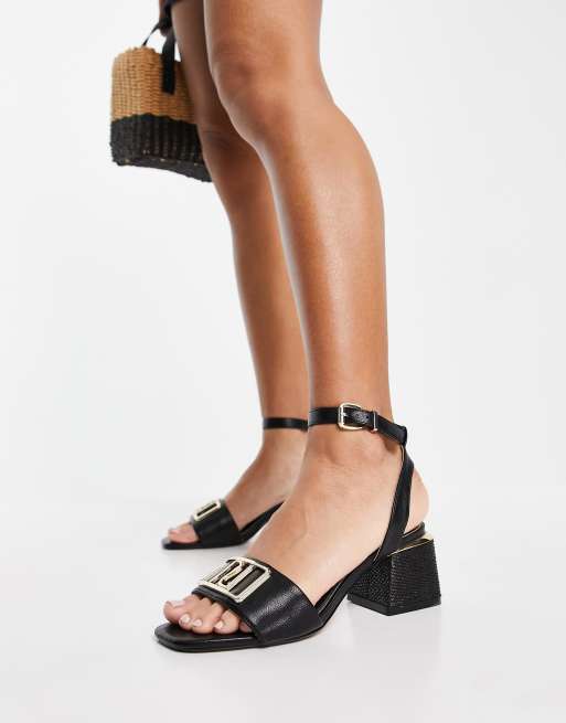 River Island branded block heeled sandal in black