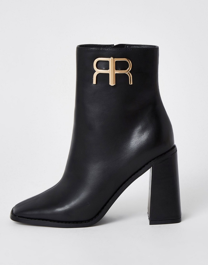 River Island branded heeled ankle boot in black
