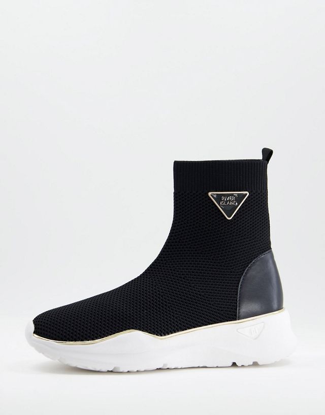 River Island branded high top sock sneakers in black