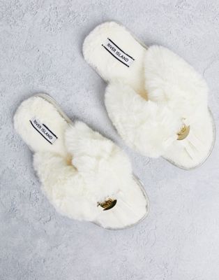 River Island branded toe thong slipper in cream