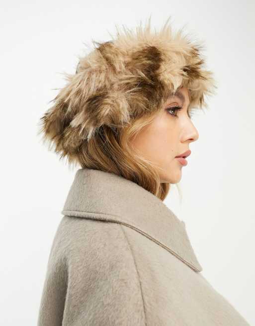 River Island – Brązowa opaska na głowę z puszystego sztucznego futra