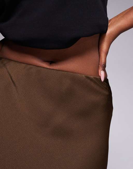 River Island – Brązowa satynowa spódnica maxi z koronką, 3 z 5