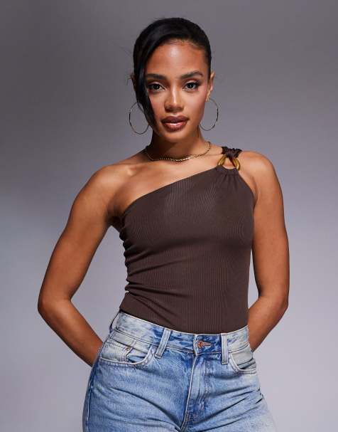 River Island – Brązowe body na jedno ramię ze zdobieniem - view 1