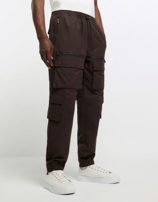 River Island – Brązowe bojówki z wieloma kieszeniami