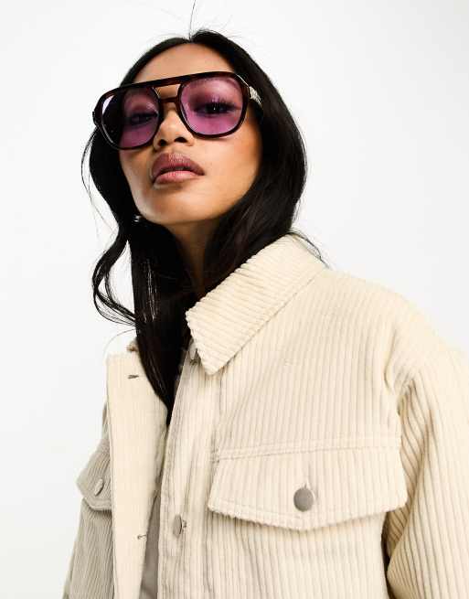 River Island – Brązowe okulary przeciwsłoneczne oversize typu aviator z grubymi oprawkami