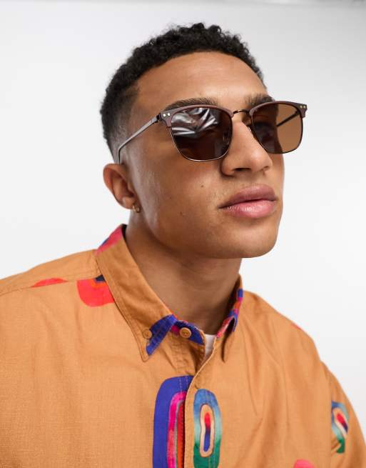 River Island – Brązowe okulary przeciwsłoneczne w metalowych oprawkach