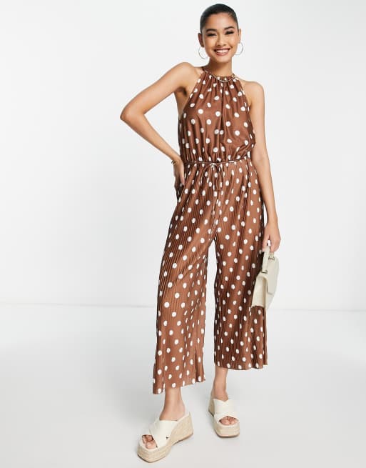 River Island – Brązowy kombinezon we wzór w grochy