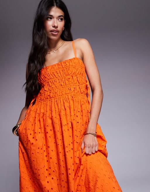 River Island - Broderie babydoll maxi jurk in oranje, 4 van 4