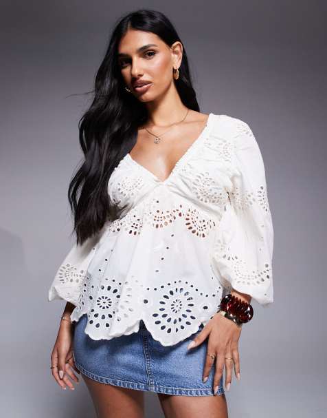 River island broderie blouse in cream - view 1
