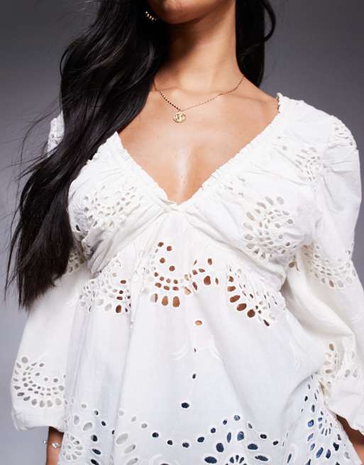 River island broderie blouse in cream , 3 of 4