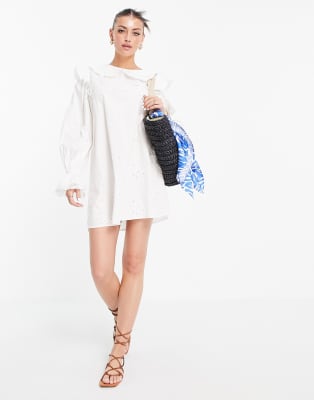 river island white broderie smock mini dress