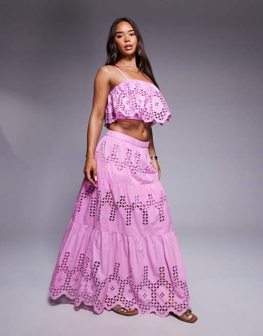 River Island broderie cropped cami top in pink (part of a set), 4 of 4