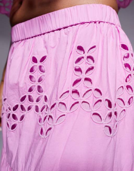 River Island broderie cutwork maxi skirt in pink - part of a set