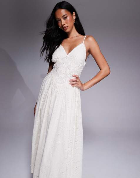 River Island broderie embellished midi dress in cream - view 1