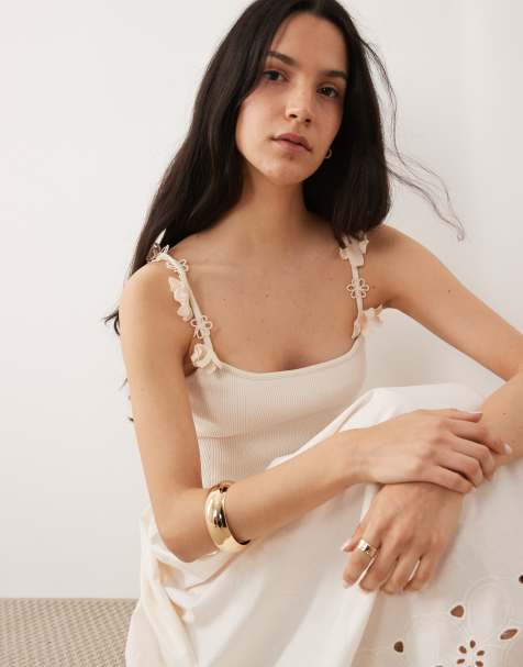 River Island broderie floral strap maxi dress in cream - view 1