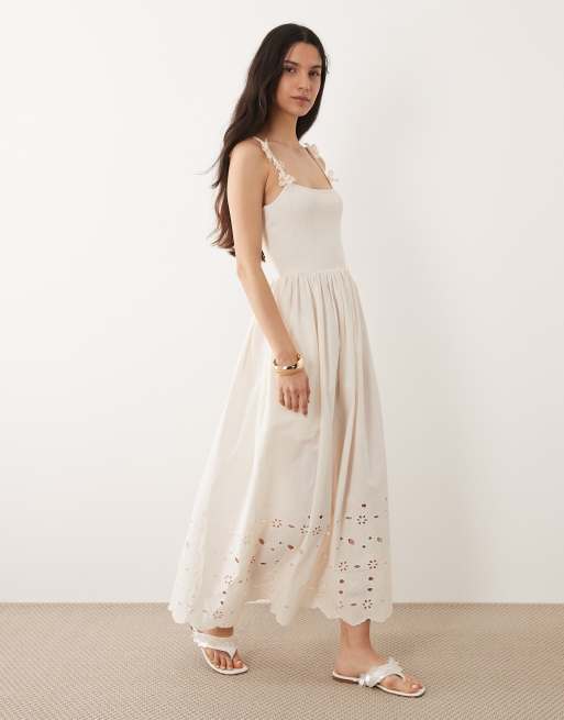 River Island broderie floral strap maxi dress in cream, 2 of 4