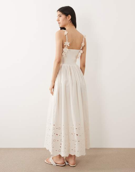 River Island broderie floral strap maxi dress in cream, 4 of 4