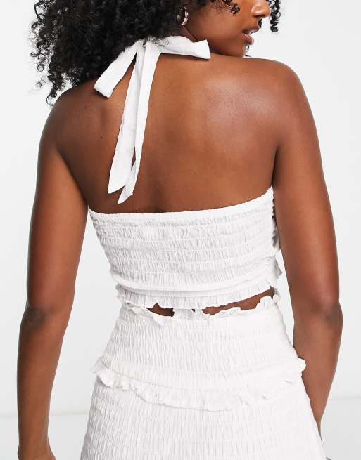 River Island broderie halterneck beach co-ord top in white, 2 of 4