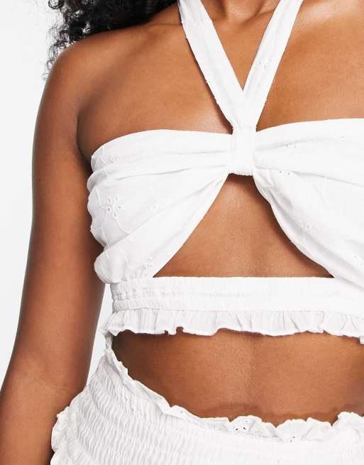 River Island broderie halterneck beach co-ord top in white, 3 of 4