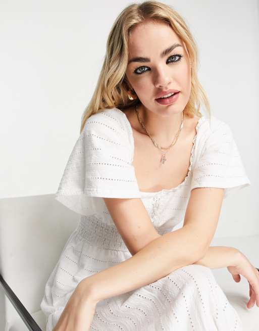 River Island broderie lace midi dress in white | ASOS