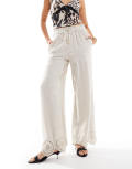 River Island broderie linen pants in light stone-Neutral