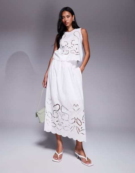 River Island broderie maxi skirt in white (part of a set) - view 1
