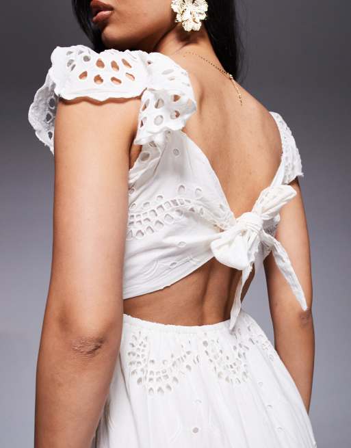 white christmas dresses Cream Broderie Collared Denim Mini Dress – self-portrait-US main image 1
