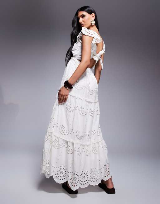 River Island broderie midi dress in cream ASOS - Main Image