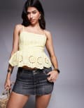 [River Island] River Island broderie peplum cami in yellow (Part of a set) 18 YELLOW