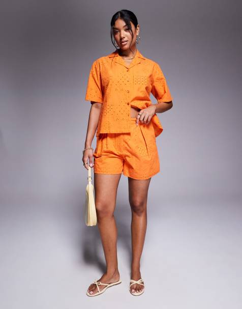 River Island broderie short co-ord in orange - view 1