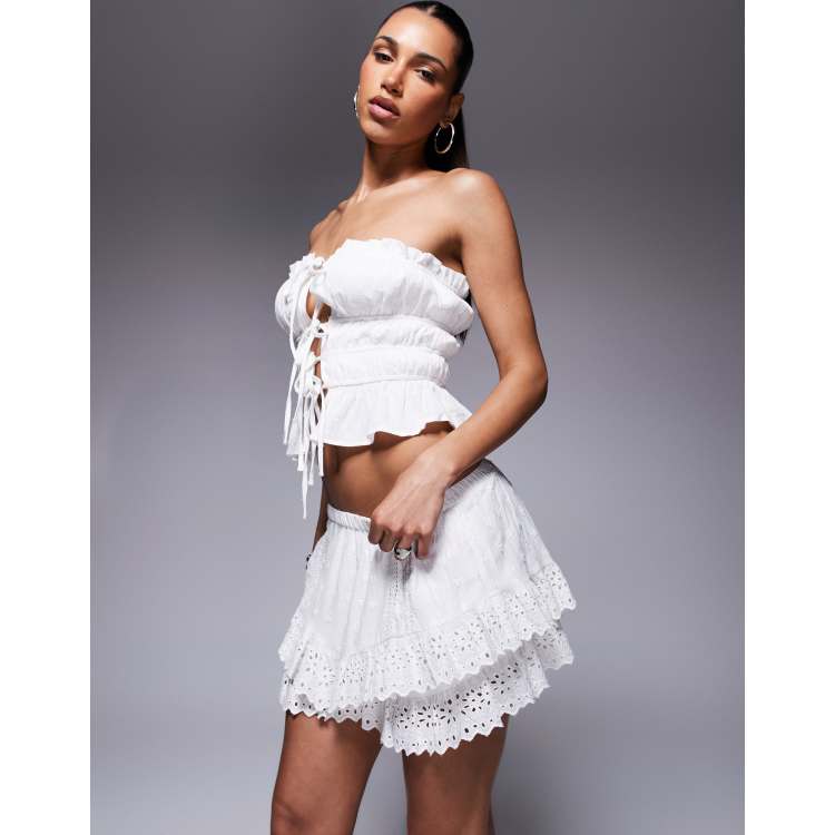 Broderie White Ruffle Skirt Uk Urban Outfitters Uo Broderie Frill