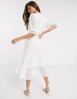 white midi broderie dress